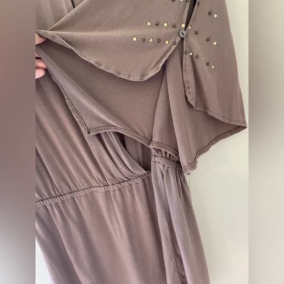 Vintage Y2K Cache Tunic Mini Dress Cold Shoulder Honey Beige Size Medium - Picture 12 of 15